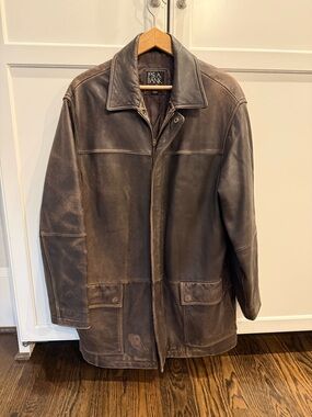 Jos. A. Bank Men's Distressed Brown Leather Trench Coat